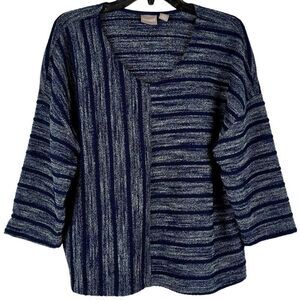 Chico’s Blue Nautical Rope Stripe Short Sleeve Blouse 3 XL 16